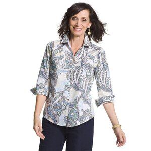 Chico's Effortless Beatrice Paisley No-Iron Cotton Shirt Size 1 US M